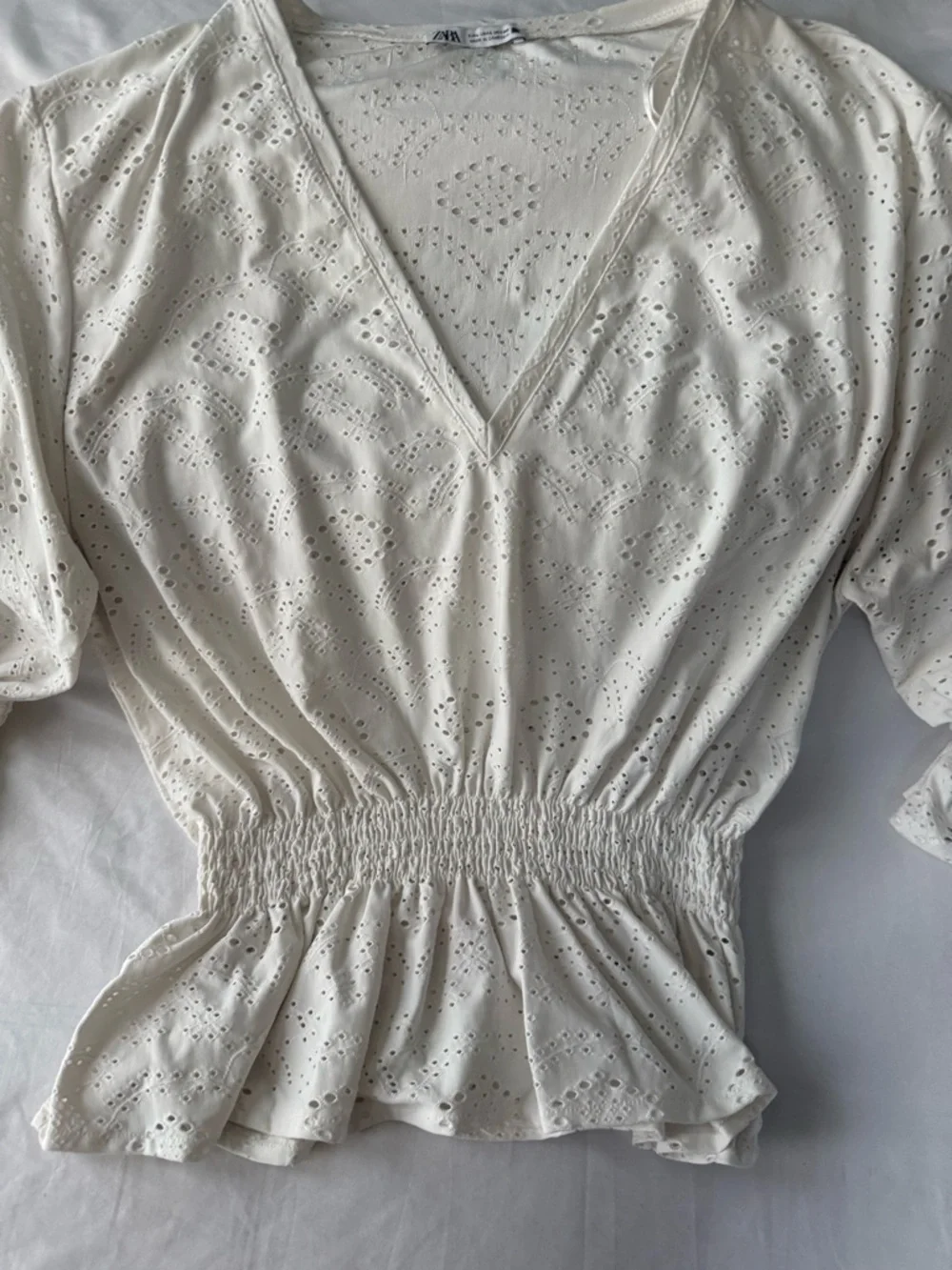 Embroidered Eyelet Blouse From Zara V Neckline Elasticized Details